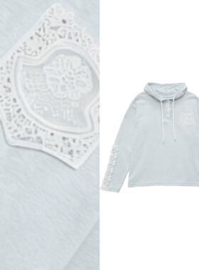 【悟空专享】连帽长袖打底衫卫衣蕾丝拼接上衣4020