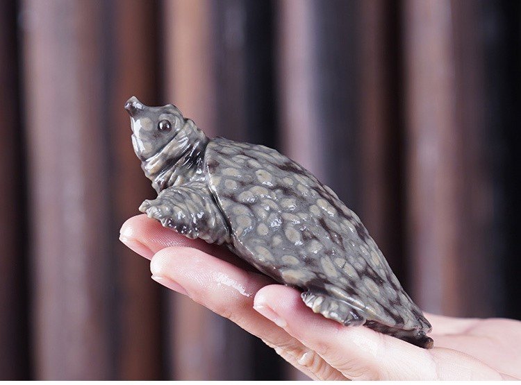 庄惠东茶宠摆件手工米粒乌金石头可养变色甲鱼鳖冰碛岩创意茶玩