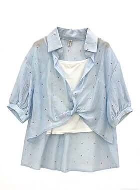 波点纯棉衬衫两件套5260