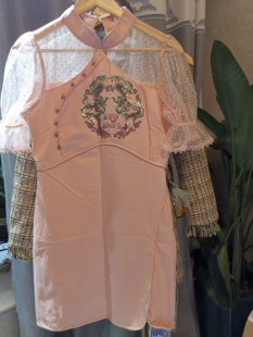 海焰xing网纱拼接旗袍开叉款 孤品 连衣裙m码