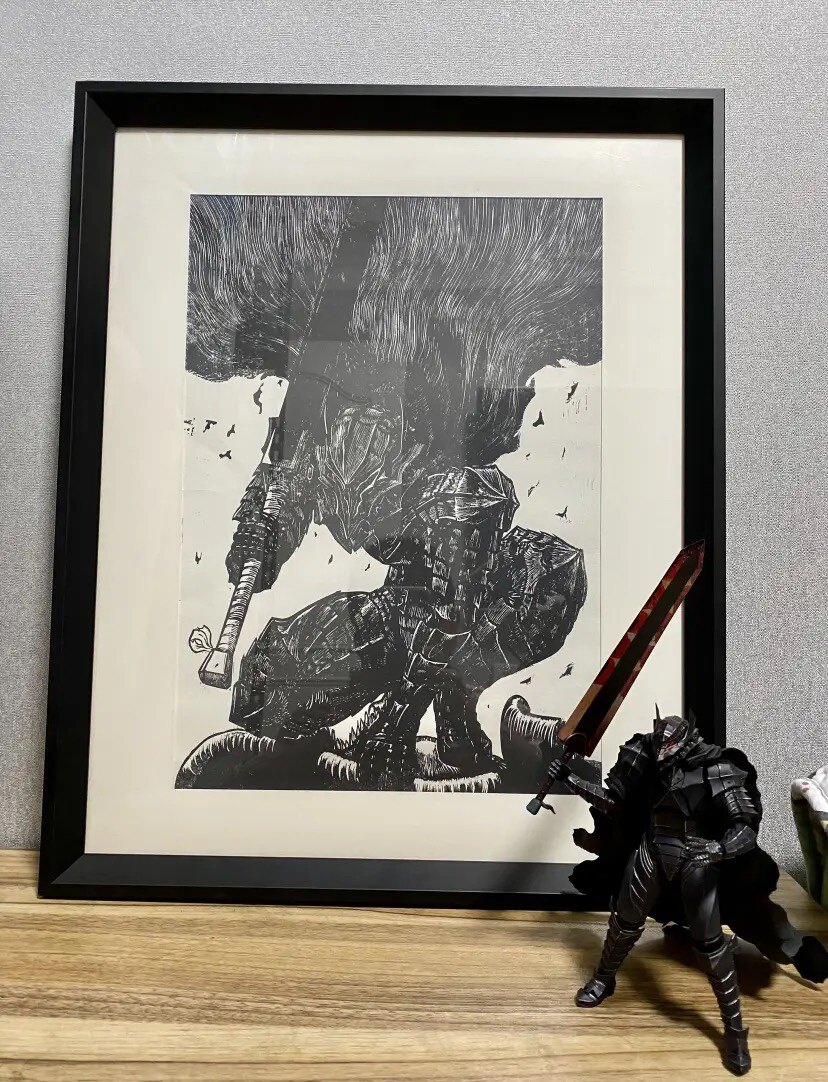 【剑风传奇】手工定制动漫黑白木刻版画图片