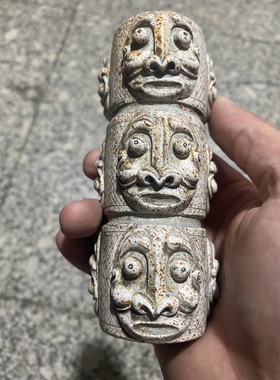 鸡骨白玉琮礼器老玉仿古旧石器时代把件鬼脸祭祀玉棕玉器摆件古玩