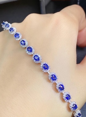 天然斯里兰卡纯银蓝宝石手链