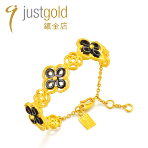 justgold镇金店喜如意足金黄金手链手镯女款时尚个性1104321Y