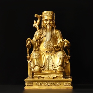 全铜土地公土地婆神像摆件一对福德佛像家用客厅佛堂供奉大小号