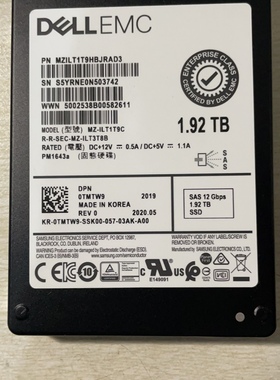 原装 DELL 0TMTW9 1.92T 2.5 SAS 12G 512 PM1643a SSD 固态硬盘