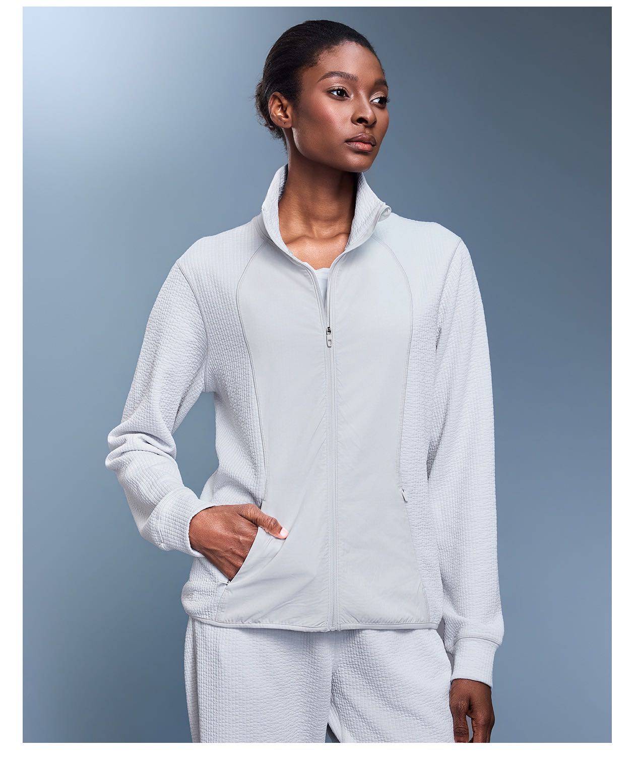 华夫格修身立领运动外套女休闲宽松时尚拼接开衫夹克秋季D25164,运动服/休闲服装,跑步外套,淘宝优惠券,粉丝福利购,淘宝优惠卷