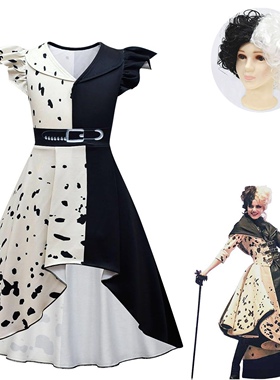 101忠狗黑白魔女库伊拉halloween万圣节假发服装 cruella costume