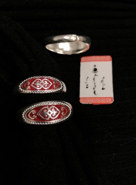 戒指990足银蒙古元素烤漆免费