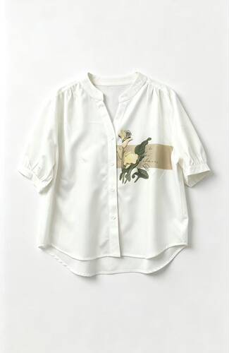 小田直播间～白色立领短袖印花衬衫女206