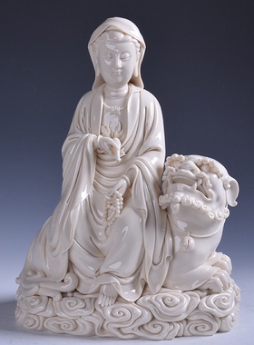 兰全盛手签版《阿摩提白狮观音》德化窑白瓷艺术品收藏品工艺品