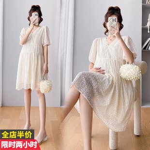 小个子孕妇装夏装新款短袖宽松仙女春夏季中长款甜美时尚连衣裙子