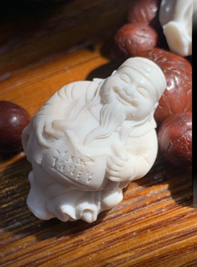 文玩鹿角雕刻财神全身单珠配饰