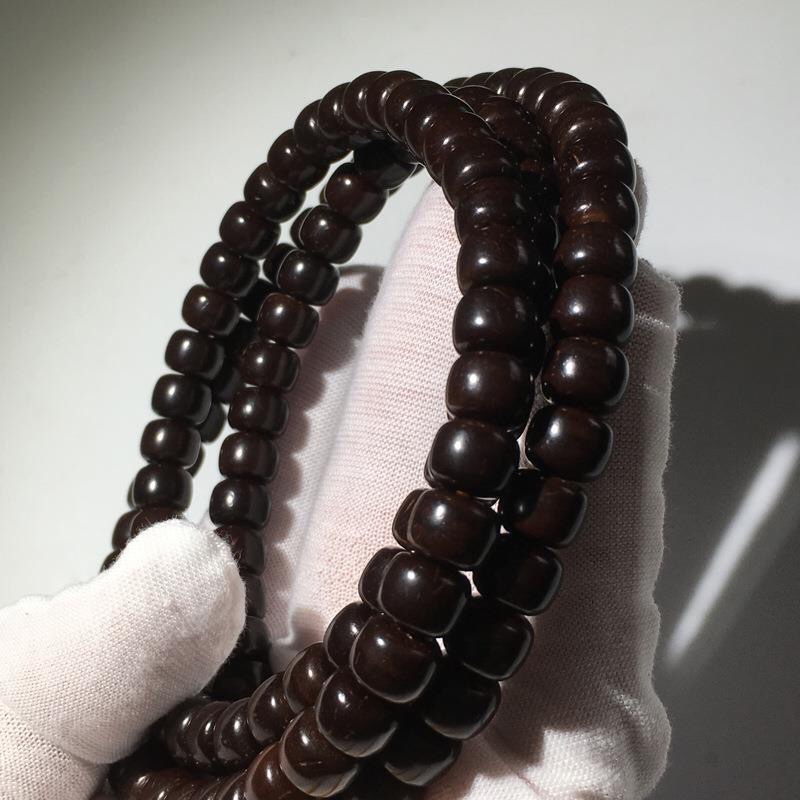 精挑印尼黑金椰蒂佛珠108颗手串 桶珠耶蒂椰帝 手工原色