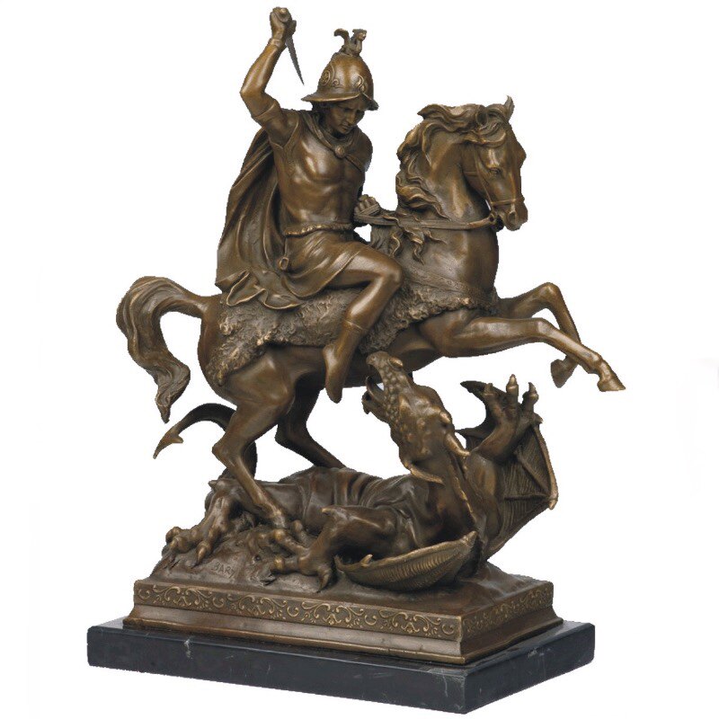 铜雕塑屠龙勇士欧式摆件战马翼龙骑士家居装饰品礼品客厅玄关书房
