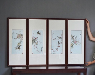 饰画挂屏礼品 瓷板画春夏秋冬别墅豪宅会所茶室画室书房家居挂画装