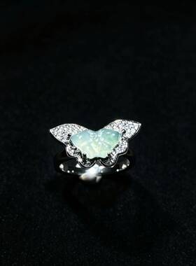 【翡卡拉】天然A货翡翠 蝴蝶戒指