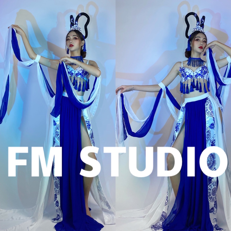 FMSTUDIO夜店gogo新年青花瓷中国风敦煌作秀演出服新品2021新款