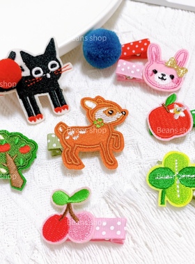 Beans shop动物乐园手工儿童发饰可爱猫咪兔子小鹿四叶草全包发夹