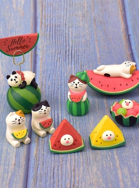 夏日可爱风西瓜三毛猫食玩娃娃屋