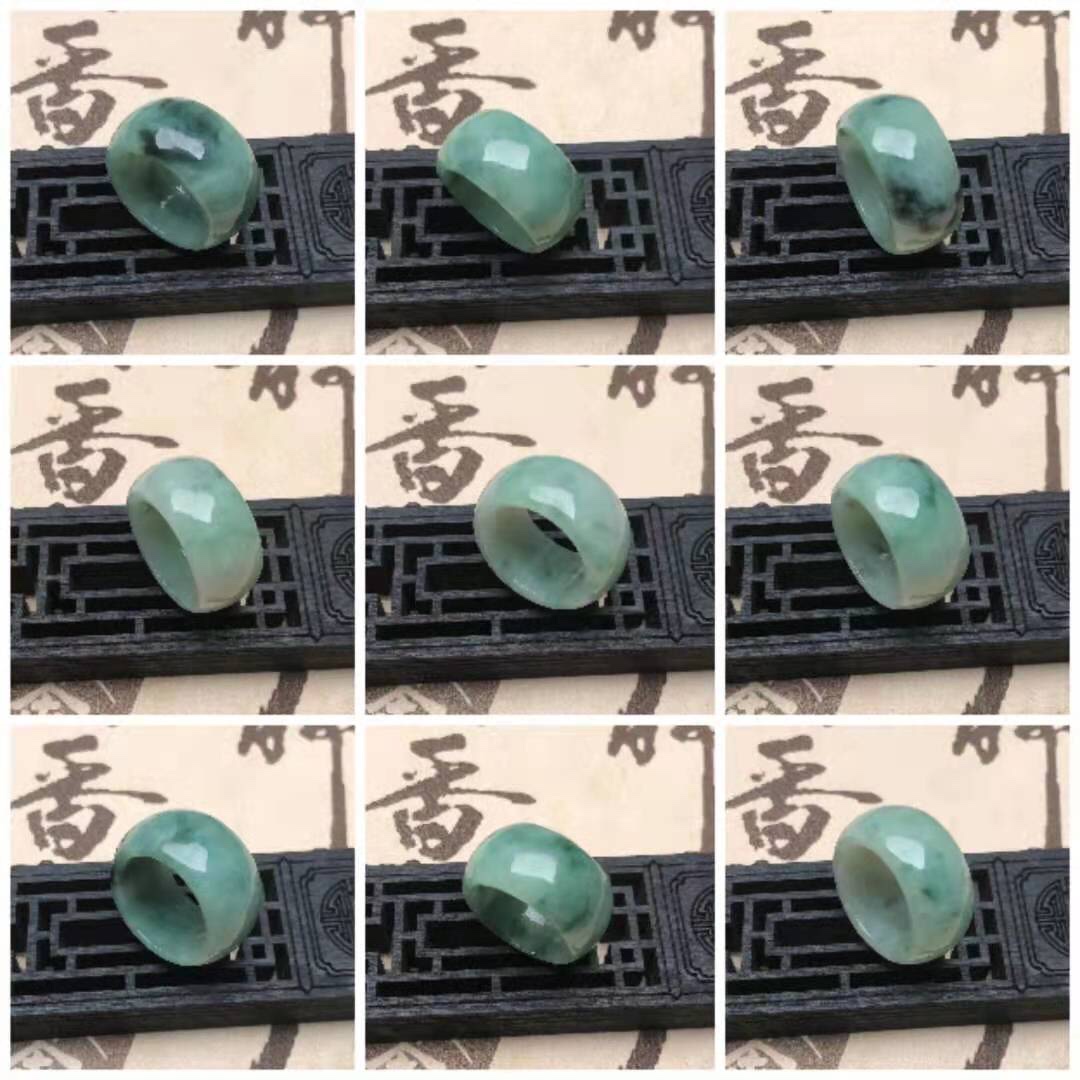 隆慈缘翡翠a货玉戒指男女大号玉石扳指阳绿宽边翡翠指环飘花戒指