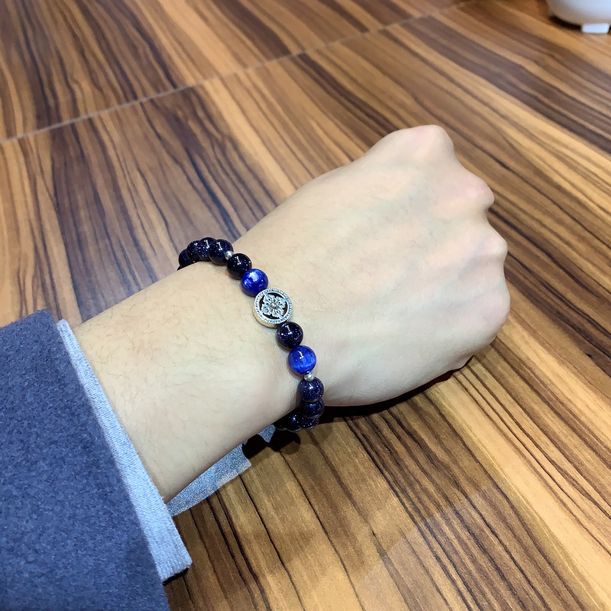 小宇宙天然蓝晶石蓝砂石星空六字真言纯银简约风手链男士生日礼物