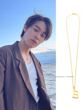 竹节金色钛钢吊坠项链bkpp同款