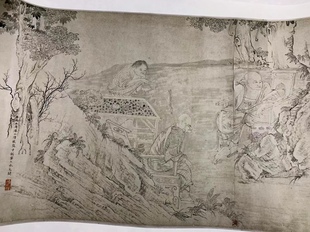 石涛 十六罗汉图 古代名家书画长卷 装饰画芯手卷装裱 微喷复制品