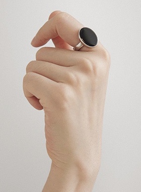纯银光面黑玛瑙活口戒指小众个性