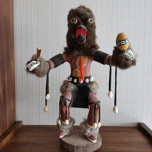 美国印第安霍皮族部落猫头鹰克奇那神图腾柱复古装 KACHINA 饰木雕