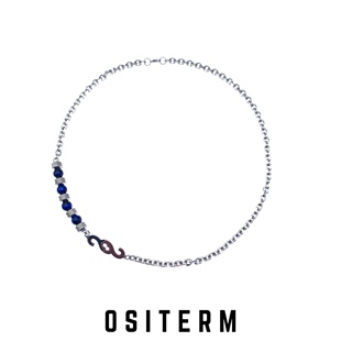 OSITERM新品项链天然玉石蓝色猫眼S logo钛钢项链 言承旭同款