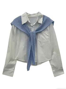 学院风披肩长袖衬衫女1606