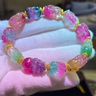 正品天然西瓜碧玺貔貅手链玻璃体碧玺手串单圈女旺夫转运一物一图