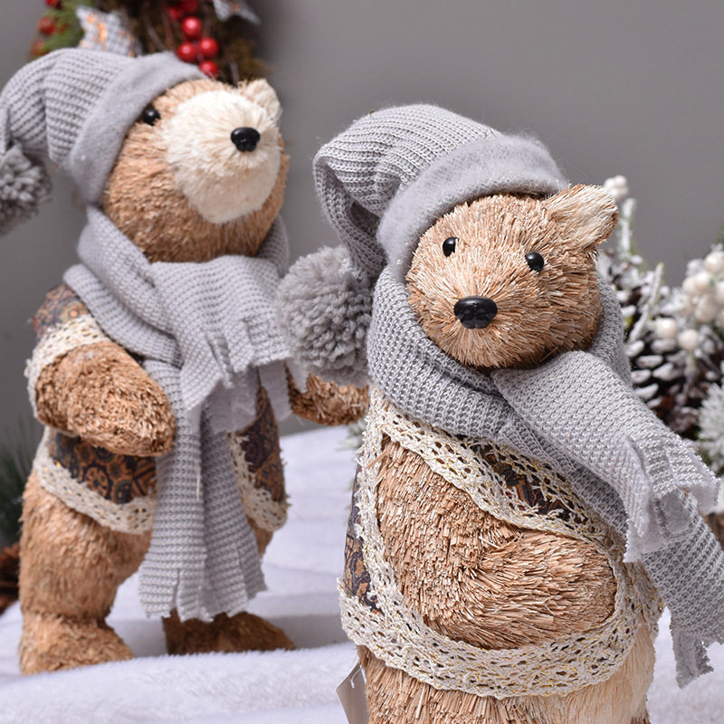 圣诞节装饰品 天然植物娃娃呆萌熊公仔 酒店橱窗摆件 圣诞礼物