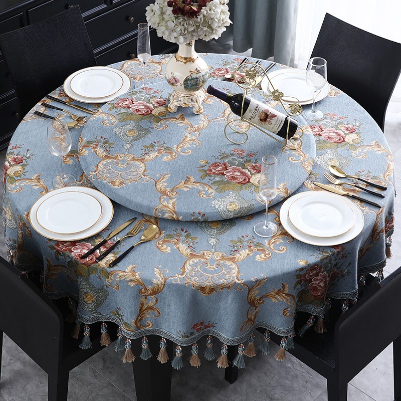 欧式圆桌桌布餐桌垫布桌子套罩圆台台布带转盘感餐厅客0301d