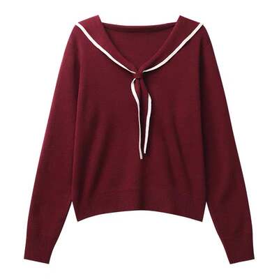 【玉米专享】风海军领系带针织衫春季新款长袖打底衫少女上衣0056