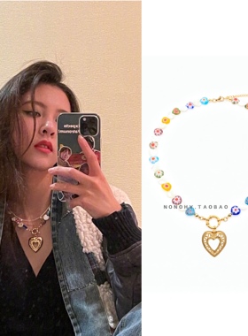 CC宋妍霏新款镂空爱心琉璃贝壳项链小众设计个性街头范儿锁骨链女