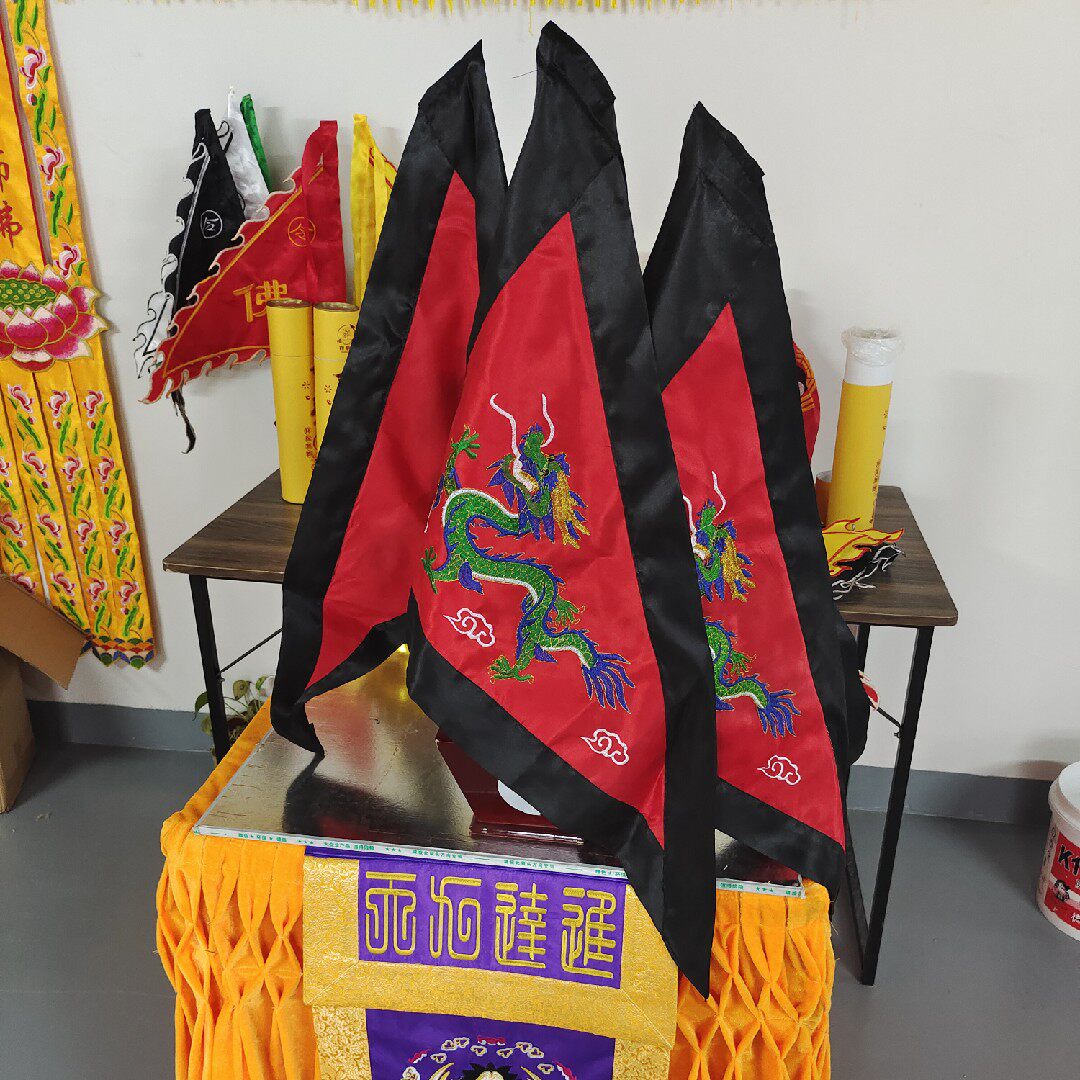 五龙旗青龙旗60厘米五色令旗道家发器刺绣佛堂装饰财神旗