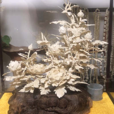 猛犸纯手工富贵花摆件精细繁琐