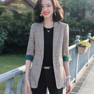 春夏格子小西装外套女英伦风上衣时尚气质休闲百搭女士西服纸样女