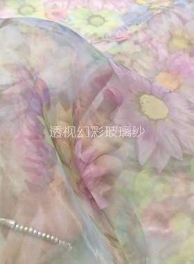 进口透视幻彩玻璃纱面料夏季欧根纱连衣裙服装设计布料柔软轻薄