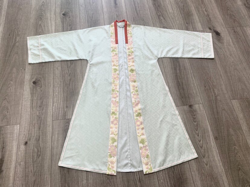 春夏款仿花萝暗纹汉服宋制对襟长褙子 对交穿短衫量身定制