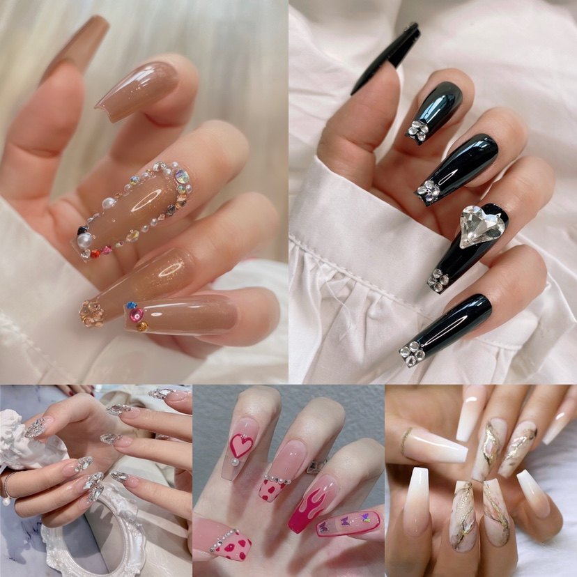 可拆卸欧美风超长ins尖形梯形穿戴美甲成品假指甲显白冰透反复用