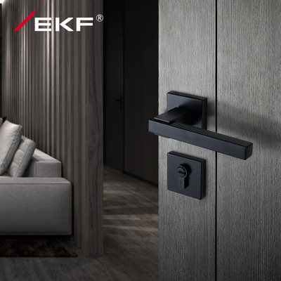 德国EKF 黑色极简卧室房门锁北欧室内门隐形门把手锁具分体静音