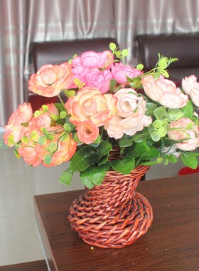 柳编花篮花盆花器墙挂棕色藤编吊篮悬挂藤编壁挂花篮客厅装饰摆件