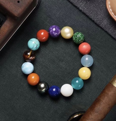 天然原矿男女款多宝手串手链12-14mm绿松石金珍珠紫龙晶蜜蜡散珠