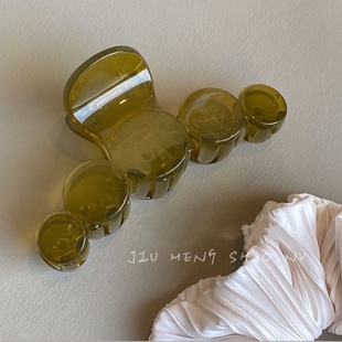 韩版少女温柔复古超美橄榄绿色夏季果冻气质色10cm抓夹发夹鲨鱼夹