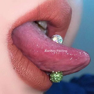 个性 辣妹独特1.6粗舌钉 欧美舌钉满钻包膜光滑不挂嘴 仙人穿刺