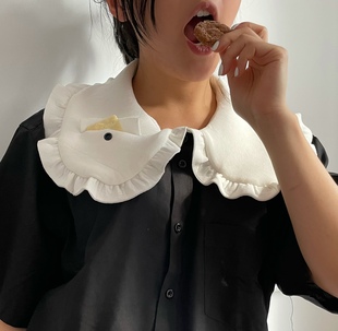 超大荷叶边口袋领子 可放小宠物 长款内搭遮pp可爱夸大衬衫