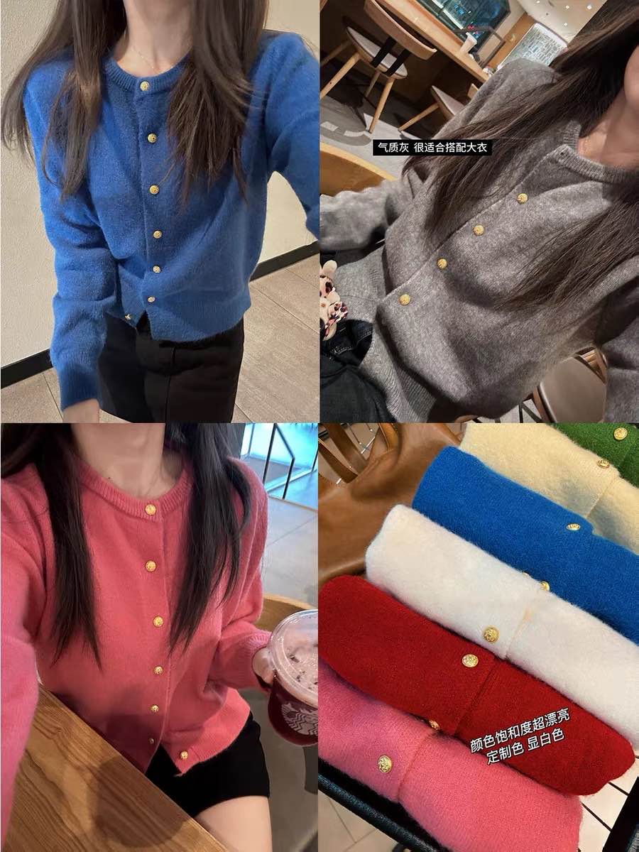 【小四专享】高级感 软糯慵懒小金扣圆领针织衫毛衣女11.13